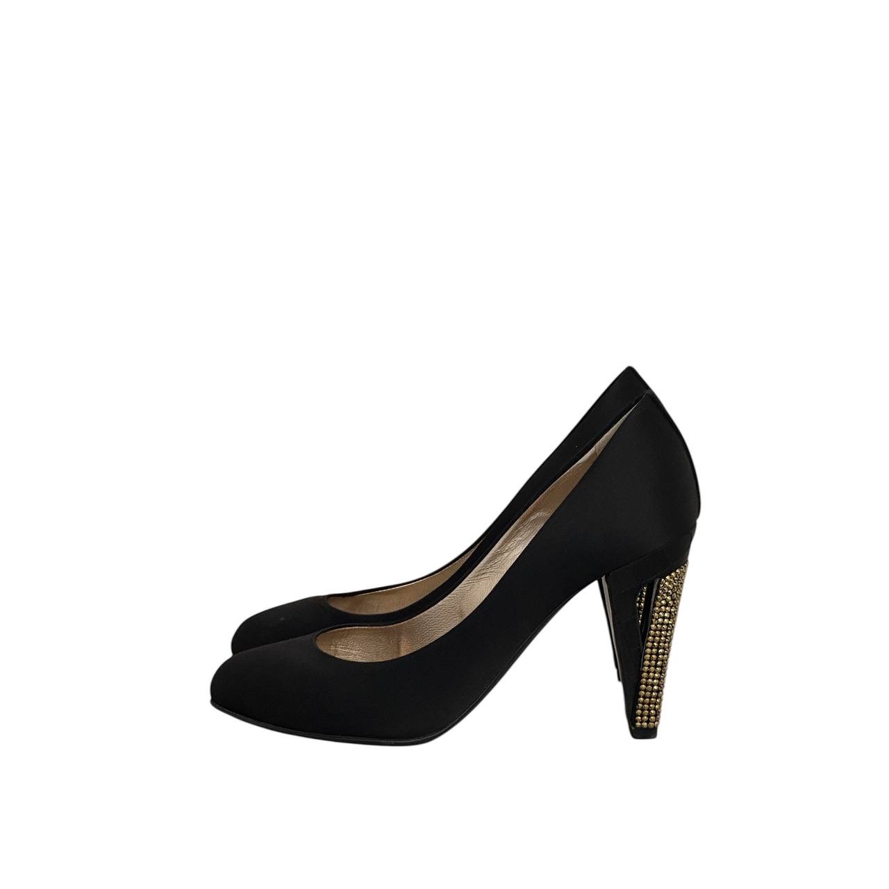 Chanel Black Satin Pumps With Dazzling Crystal Heels - Size 39 Eu